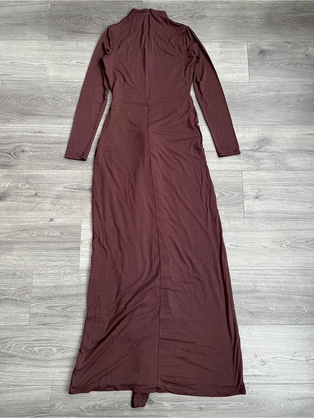 NAKED WARDROBE Tie Waist Maxi Dress XL Chocolate Brown Funnel Neck Trendy Party - Picture 6 of 9